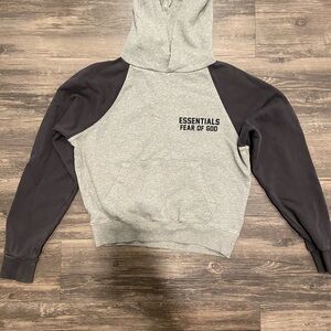 Essentials Gray and Black Cropped Hoodie